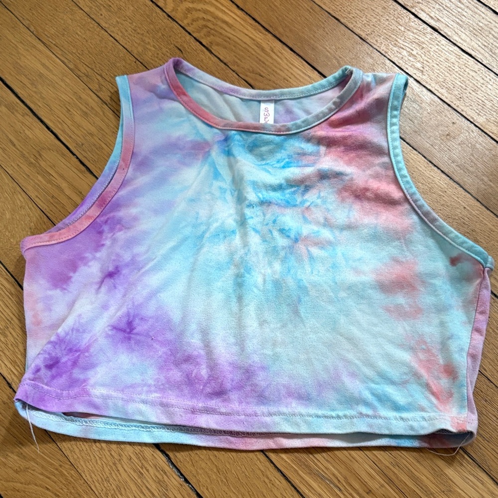 Loose Tie-Dye Cropped Tank Top in Pastel Rainbow